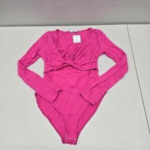 Mango Pink V-Neck Ruched Bodysuit